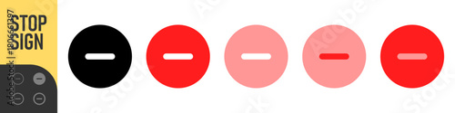Minus remove icon set , stop sign. horizontal line, dash inside a circle in outline and solid for delete actions, reduce functions, deletion, quantity adjustment, and subtraction interface controls