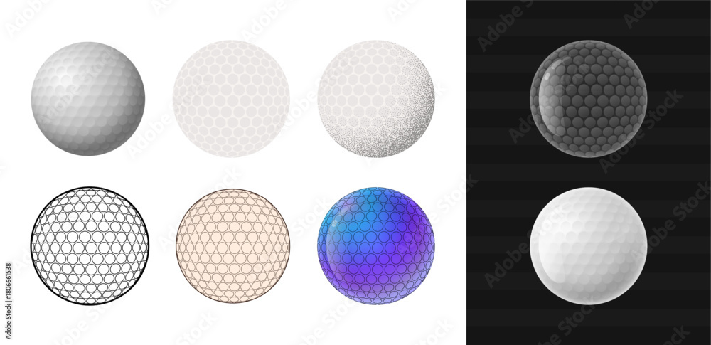Fototapeta premium Golf ball set vector collection with different styles. Detailed Golf icons vector illustration.