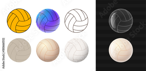 Volleyball ball set vector collection with different styles. Detailed Volleyball icons vector illustration.