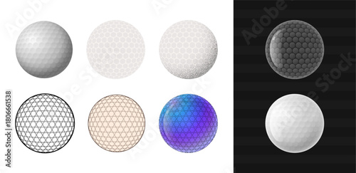 Golf ball set vector collection with different styles. Detailed Golf icons vector illustration.