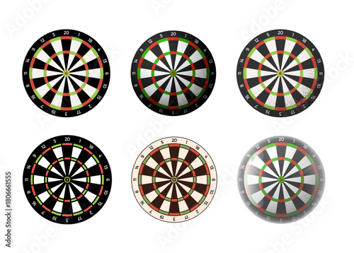 Dartboard darts game vector set collection in modern glass styles. Detailed Dartboard target symbol vector illustration perfect for apps and web design