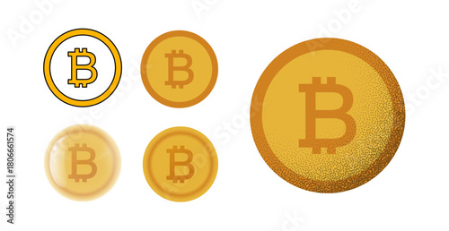 Bitcoin coin icon vector collection in modern glass styles. Detailed Bitcoin symbol vector illustration perfect for finance apps and web design