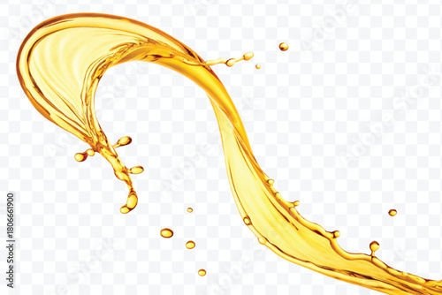 realistic fresh liquid honey or oil splash in curve style isolated on transparent background
