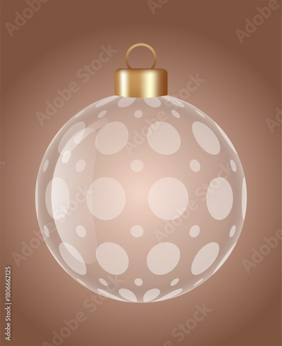 Circle glass ornament vector bauble for stylish Christmas and New Year decor. Transparent glass sphere vector illustration for festive xmas 3D graphic