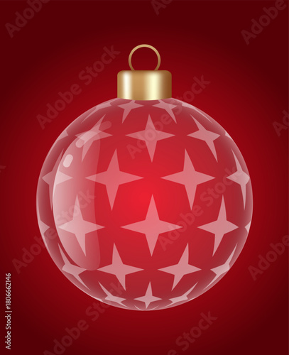 Star glass ornament vector bauble for stylish Christmas and New Year decor. Transparent glass sphere vector illustration for festive xmas 3D graphic
