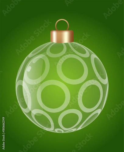 Circle glass ornament vector bauble for stylish Christmas and New Year decor. Transparent glass sphere vector illustration for festive xmas 3D graphic