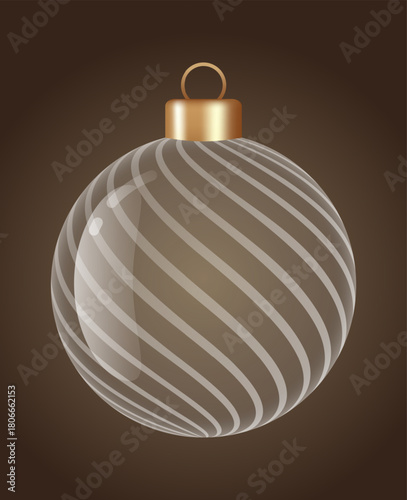 Wave glass ornament vector bauble for stylish Christmas and New Year decor. Transparent glass sphere vector illustration for festive xmas 3D graphic