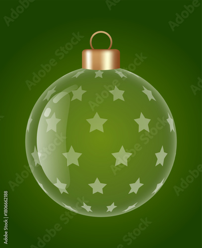 Star glass ornament vector bauble for stylish Christmas and New Year decor. Transparent glass sphere vector illustration for festive xmas 3D graphic
