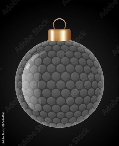 golf glass ornament vector bauble for stylish Christmas and New Year decor. Transparent glass sphere vector illustration for festive xmas 3D graphic