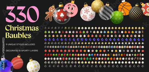 Christmas balls vector collection set. Xmas ornament bauble bundle. Detailed pack Christmas luxury and sport bauble symbols vector illustration perfect for xmas or new year holiday design