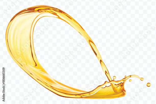 realistic fresh liquid honey or oil splash in curve style isolated on transparent background