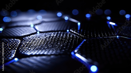 Close-up view of a complex hexagonal network design.