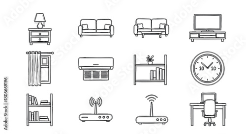 Modern home essentials: linear design of furniture and electronics