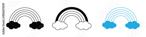 Rainbow icon collection. Containing rainbow, cloud and rain icon in graphic design. colorful and black and white rainbow for coloring book. Rainbow Outline Icon Collection.