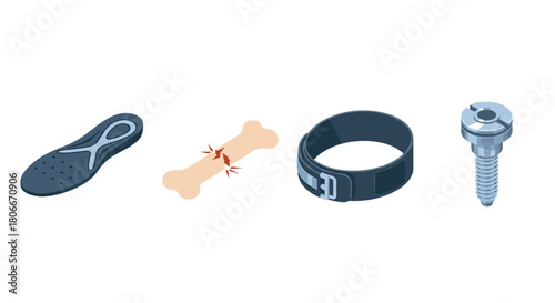 Set of 3d dog accessories and bone icons on white background