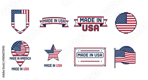 Retro pixel made in usa badges with american flag motifs for branding