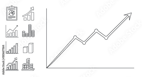Linear business growth charts with rising arrow illustrations