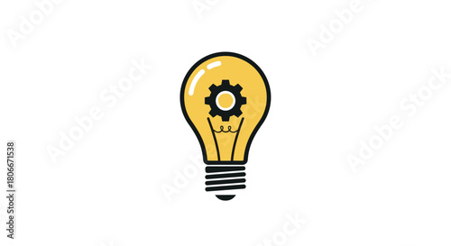 Yellow light bulb with gear inside signifying creative innovation and mechanical concepts