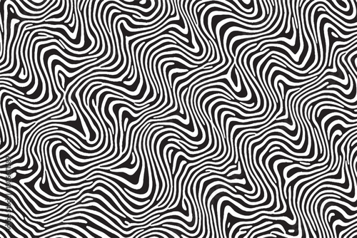 Intricate Black and White Wavy Line Op Art Abstract Background