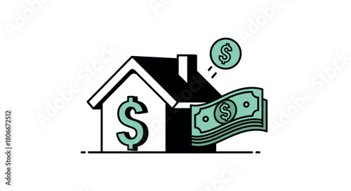 Economic growth: house with money symbols representing real estate investment