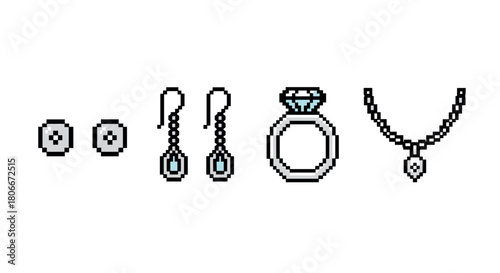 Pixel art jewelry set with ring and earrings