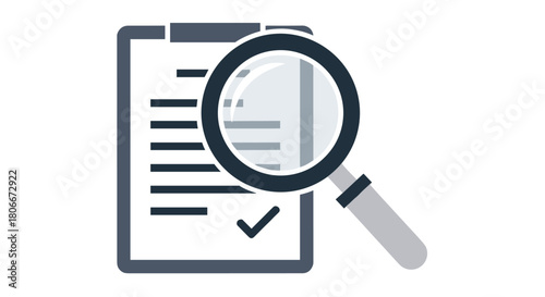 Magnifying glass examining document with checkmark on clipboard