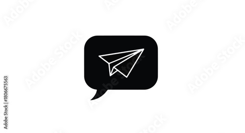 Abstract chat bubble icon with paper airplane inside, symbolizing communication and sending messages