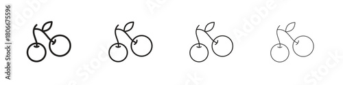 Cherry icons. Simple solid style. thin stroke line icons