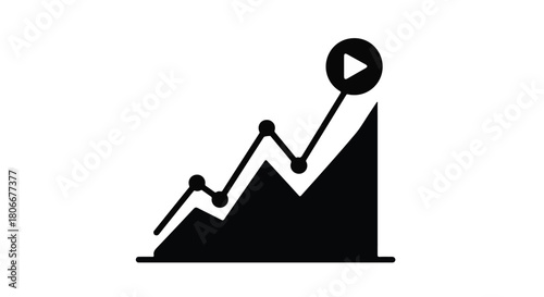 Rising graph with play button symbolizing video content growth and success