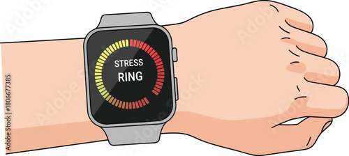 Smart watch showing stress ring display on wrist