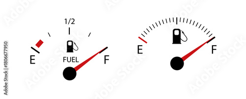 Vehicle fuel. Simple digital indicator of vehicle fuel. Full and empty icons of gas and fuel meters fuel pump. Vector