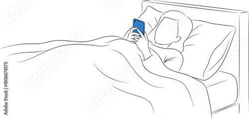 Person Using Mobile Phone in Bed Late at Night Suffering Insomnia