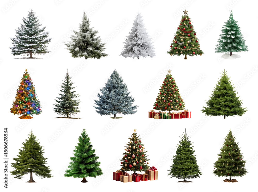 Fototapeta premium PNG Diverse festive Christmas tree collection, element set on transparent background