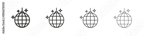 Disco ball icons. Simple solid style. thin stroke line icons