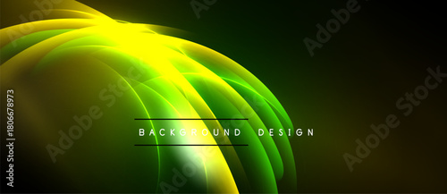 Abstract vibrant design. Green, yellow hues blend, creating luminous circular pattern against black backdrop. Modern, dynamic visual.