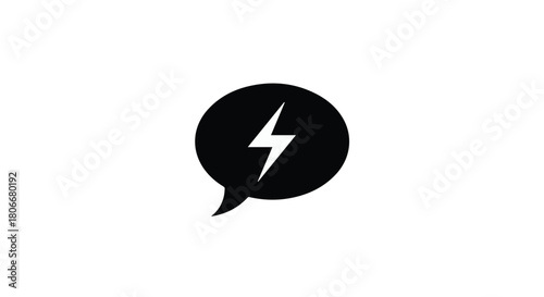 Black speech bubble with lightning bolt inside, symbolizing quick ideas or energetic communication
