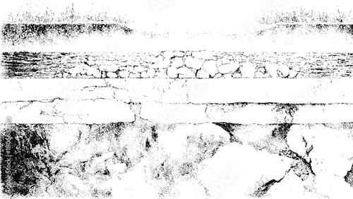 Abstract black and white stone wall texture with grass on top