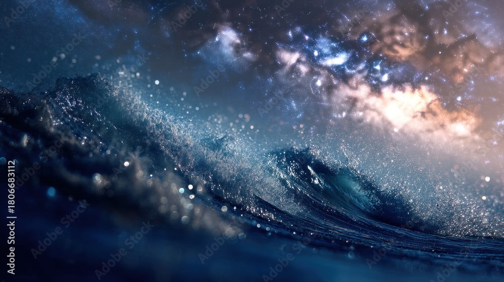 Obraz premium Ocean waves night sky