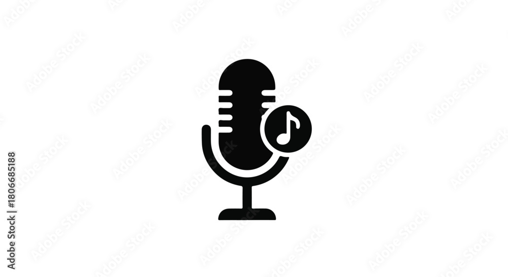 Fototapeta premium Classic microphone icon with musical note symbol, representing audio recording and sound.