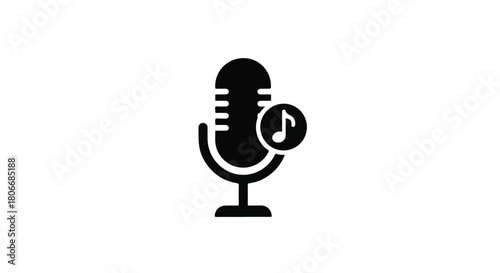 Classic microphone icon with musical note symbol, representing audio recording and sound.