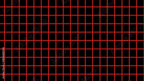 Red square pattern, moving upward grid on black background, motion animation.