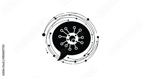 Abstract representation of communication and ideas flowing outwards from a central point.