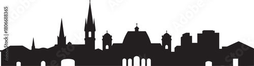 Old world cityscape silhouette vector illustration traditional european architecture church towers and spires transparent background