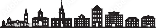 Old european town cityscape silhouette with classic architecture buildings churches and steeples vector illustration for background design
