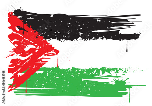 Grunge Palestine flag vector illustration distressed design with paint splatter effect isolated on white background