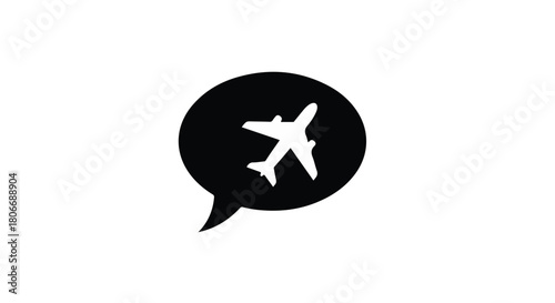 Speech bubble with airplane icon symbolizing travel communication or flight booking.