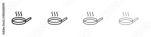 Pan frying icons. Simple solid style. thin stroke line icons