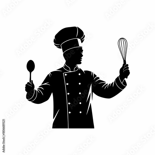 silhouette vector silhouette of a chef with a spoon and egg beater