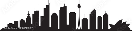 Sydney australia cityscape skyline silhouette featuring opera house and modern skyscraper buildings vector illustration panorama