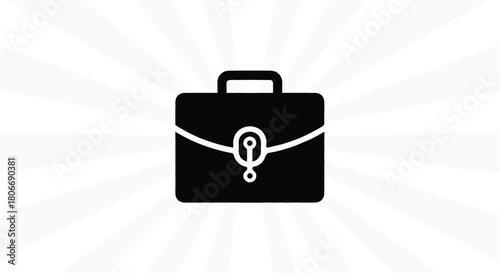Sleek black briefcase icon against a bright, radial background, symbolizing business and professional travel.